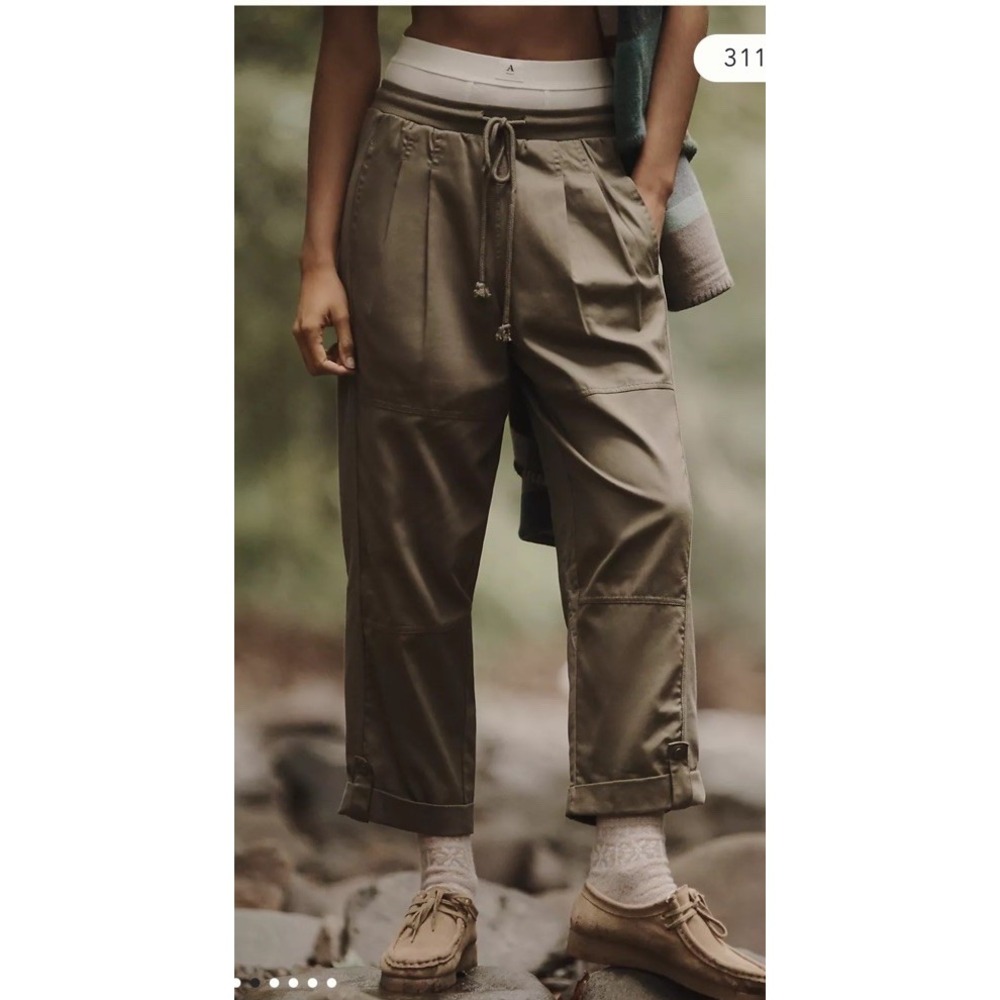 Daily Practice x Anthropologie Remix pull-on pants Pleated Drawstring Cuff Tan S